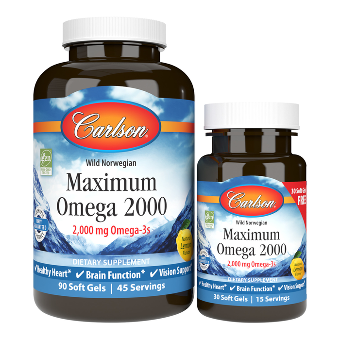 Carlson Labs Maximum Omega 2000, 120 softgels, front of bottle