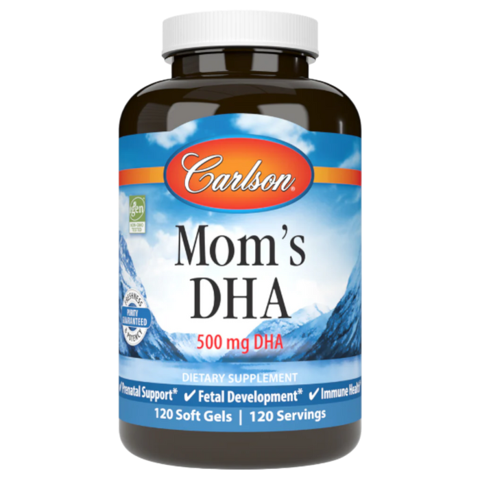 Carlson Labs Mom's DHA 500 mg, 120 softgels, front of bottle