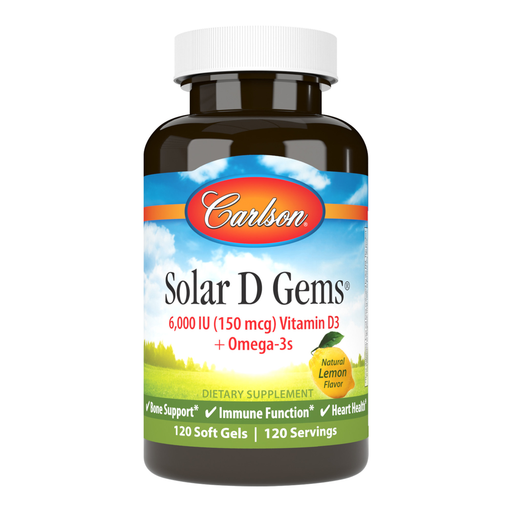 Carlson Labs Solar D Gems 6,000 IU, 120 softgels, front of bottle