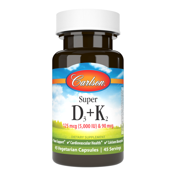 Carlson Labs Super D3 + K2, 45 capsules, front of bottle