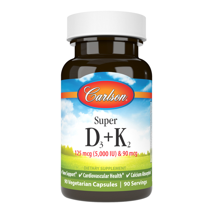 Carlson Labs Super D3 + K2, 90 capsules, front of bottle