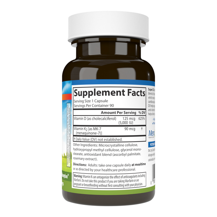 Carlson Labs Super D3 + K2 90 capsules supplement facts label