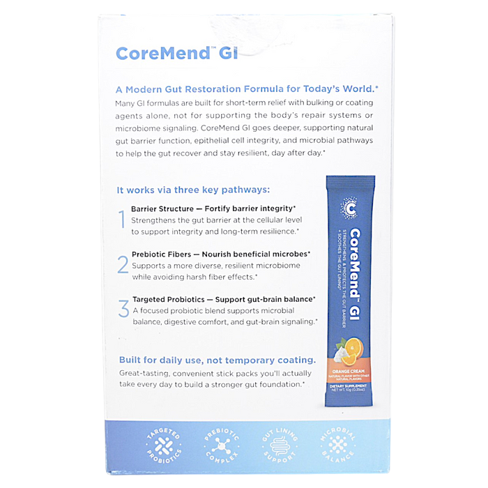 CellCore Biosciences CoreMend GI Orange Cream 30 stick packs product description panel