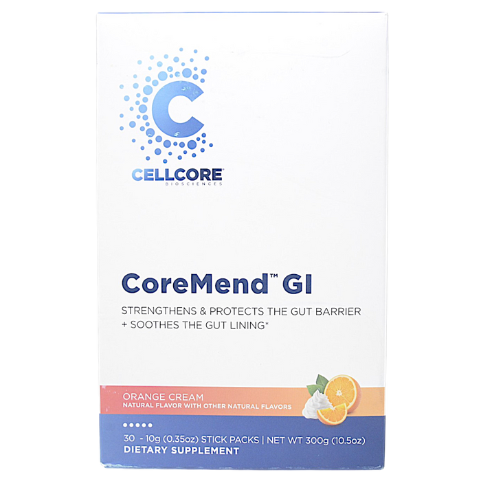 CellCore Biosciences CoreMend GI Orange Cream, 30 stick packs, front of box