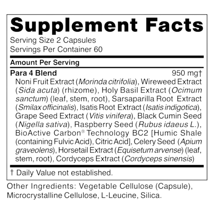 CellCore Biosciences Para 4 120 capsules supplement facts label