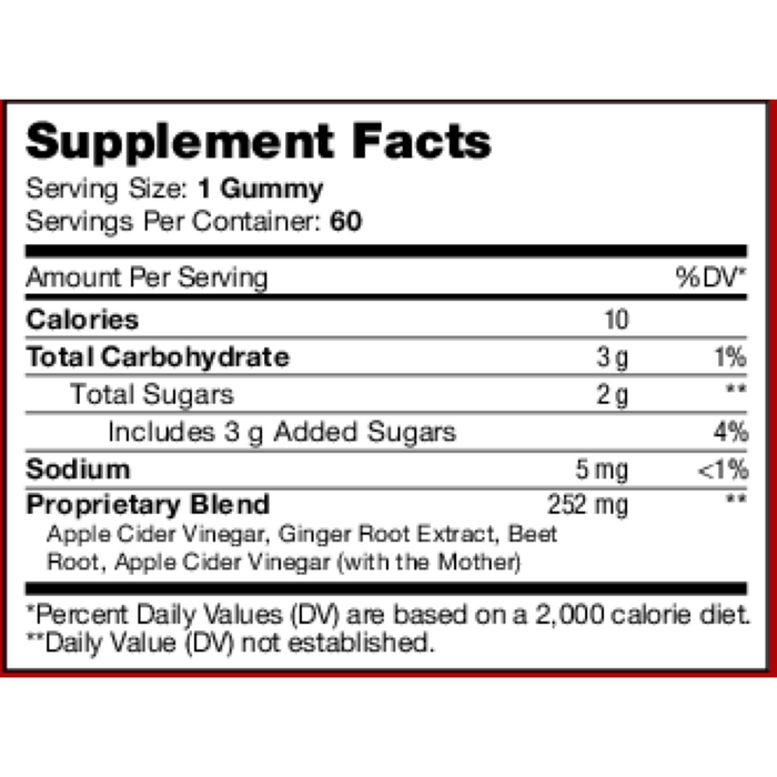 Chapter One Apple Cider Vinegar 60 gummies supplement facts label