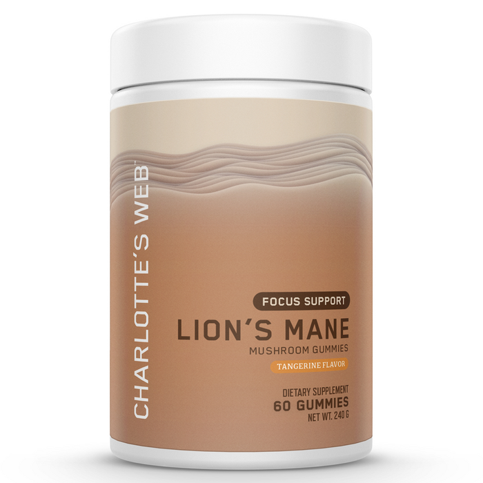 Charlotte's Web Focus Support Lion's Mane Gummies Tangerine, 60 gummies, front of bottle