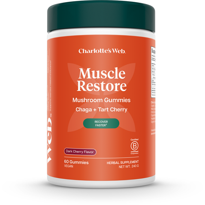 Charlotte's Web Muscle Restore Gummies Dark Cherry, 60 gummies, front of bottle