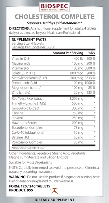 Cholesterol Complete 240 tablets by Biospec Nutritionals