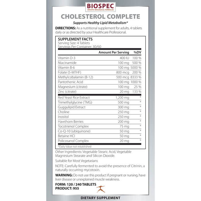 Cholesterol Complete 240 tablets by Biospec Nutritionals