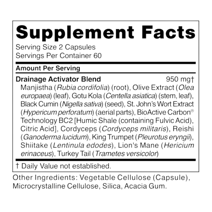 Drainage Activator 120 capsules Supplement Facts Label
