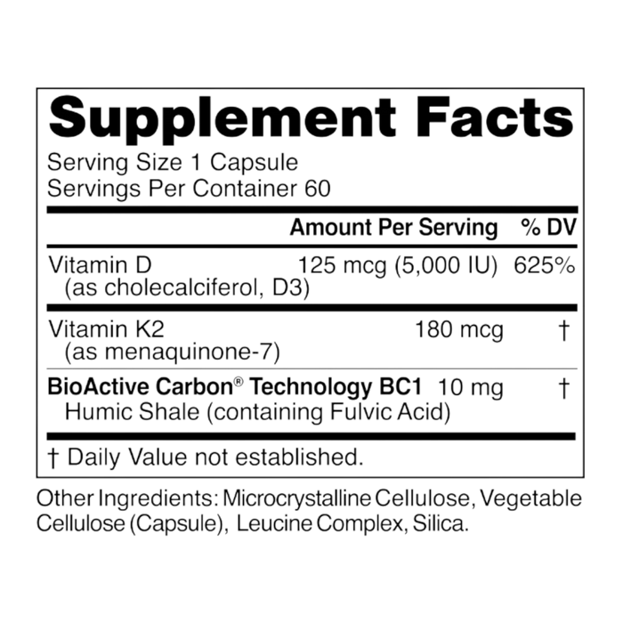 D3+K2 Pro 60 capsules Supplement Facts Label
