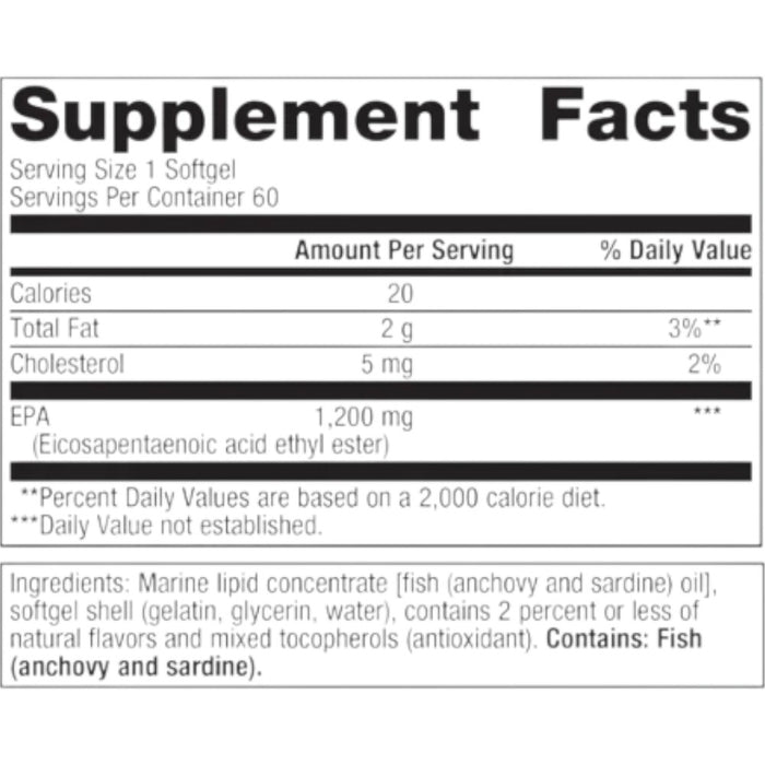 OmegaGenics Fish Oil EPA 1200 mg 60 softgels Supplement Facts Label
