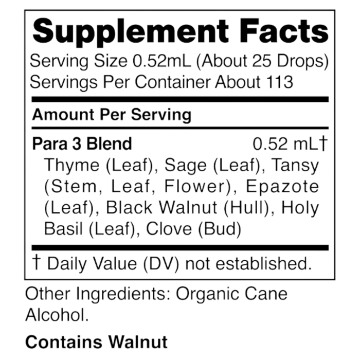 Para 3 2 oz Supplement Facts Label