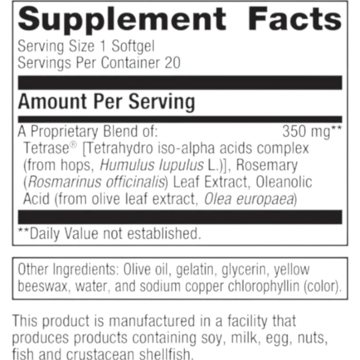 Kaprex 20 softgels Supplement Facts Label