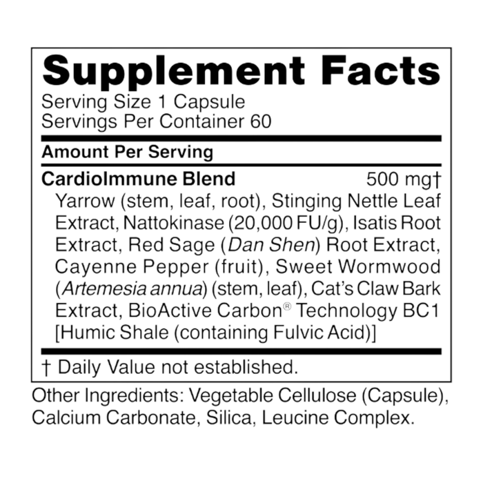 CardioImmune 60 capsules Supplement Facts Label