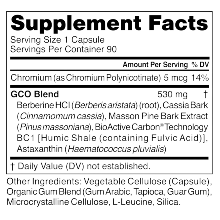 GCO 90 capsules Supplement Facts Label