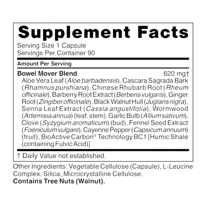 Bowel Mover 90 capsules Supplement Facts Label