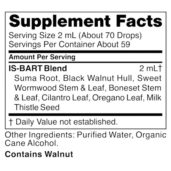 IS-BART 4 oz Supplement Facts Label