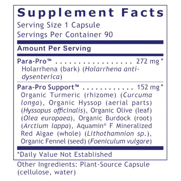 ParaStat 90 capsules Supplement Facts Label
