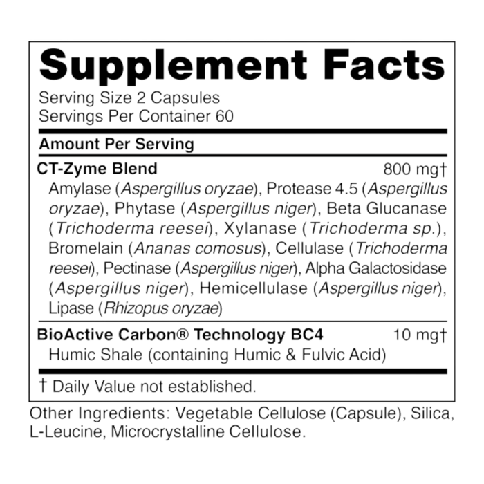 CT-Zyme 120 capsules Supplement Facts Label