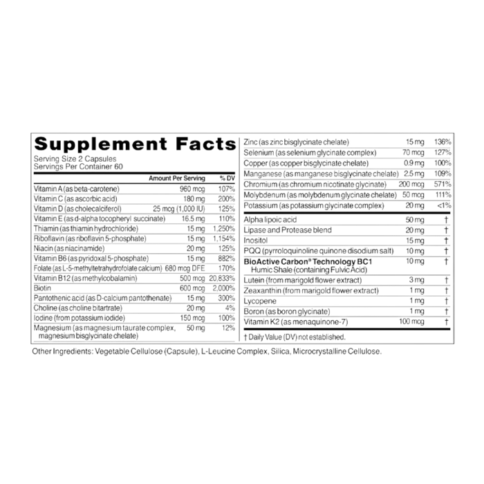 Core Nutrients 120 capsules Supplement Facts Label