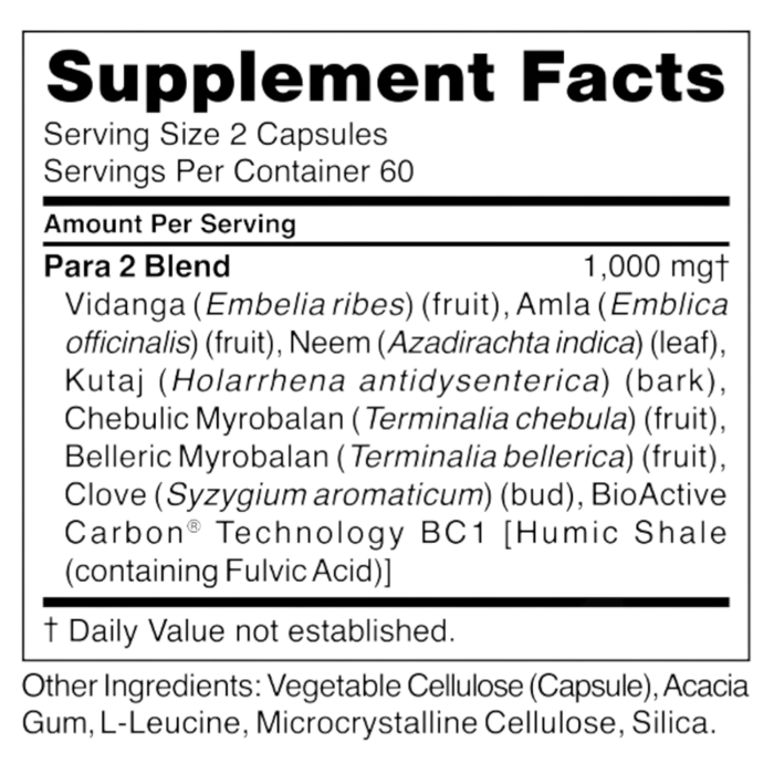 Para 2 120 capsules Supplement Facts Label