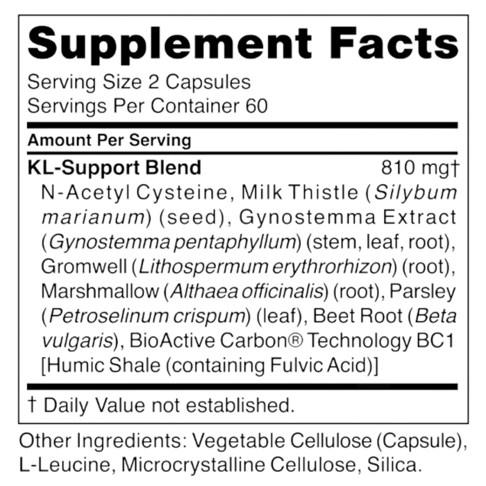 KL-Support 120 capsules Supplement Facts Label