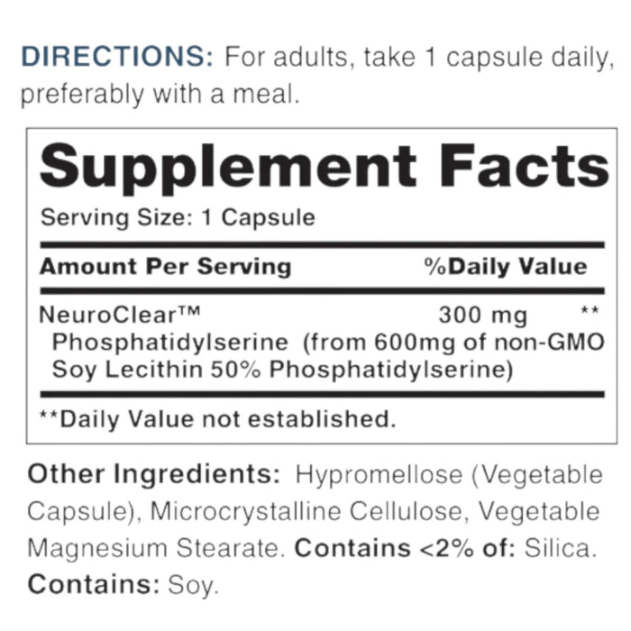 NeuroClear Phosphatidylserine 300 mg 60 capsules Supplement Facts