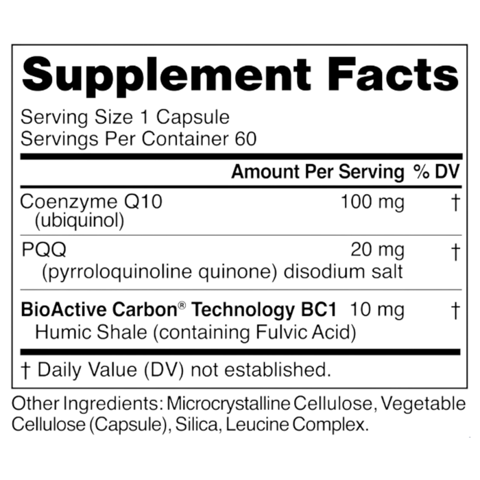 MitoActive 60 capsules Supplement Facts Label