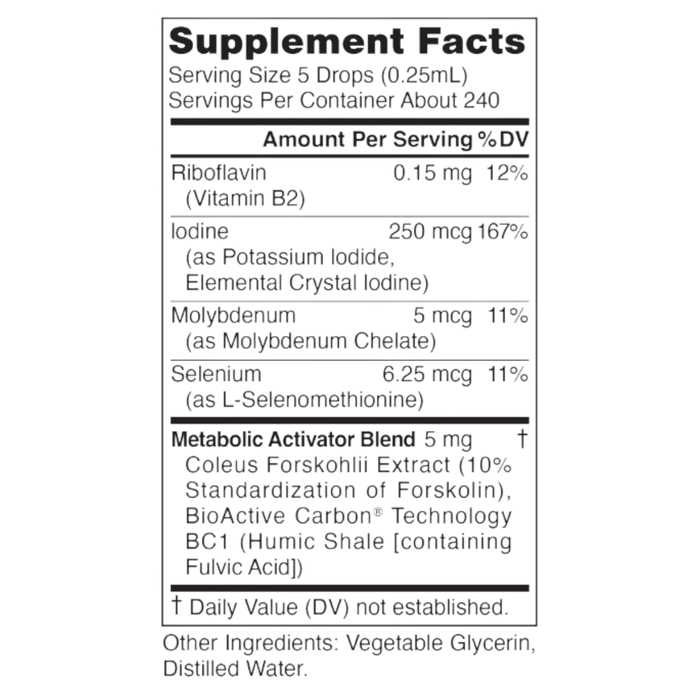 Metabolic Activator 2 oz Supplement Facts Label