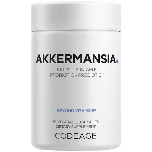 CodeAge Akkermansia 100 million AFU, 30 capsules, front of bottle