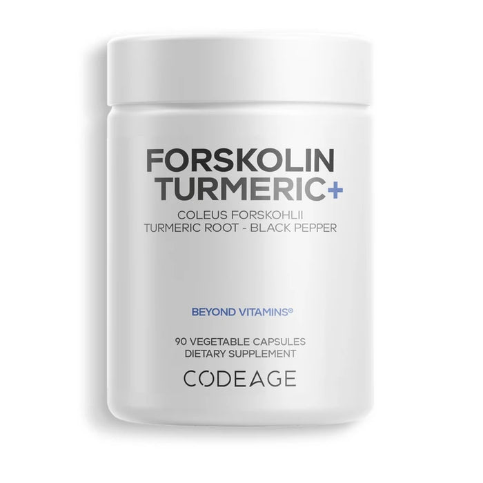 CodeAge Forskolin Turmeric+, 90 vegetable capsules, front of bottle
