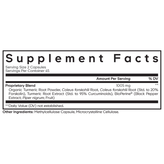 CodeAge Forskolin Turmeric+ 90 capsules supplement facts label