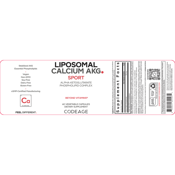 Liposomal Calcium AKG 60 capsules by CodeAge, information label