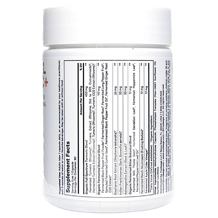 CodeAge Liposomal Fermented Turmeric 90 capsules supplement facts label