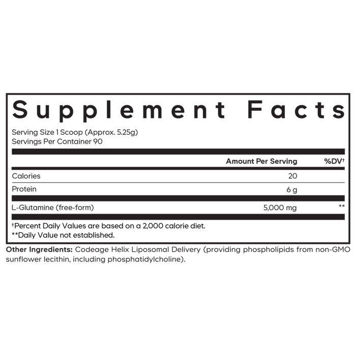 Liposomal L-Glutamine Powder Unflavored 90 servings by CodeAge, Supplement Facts label