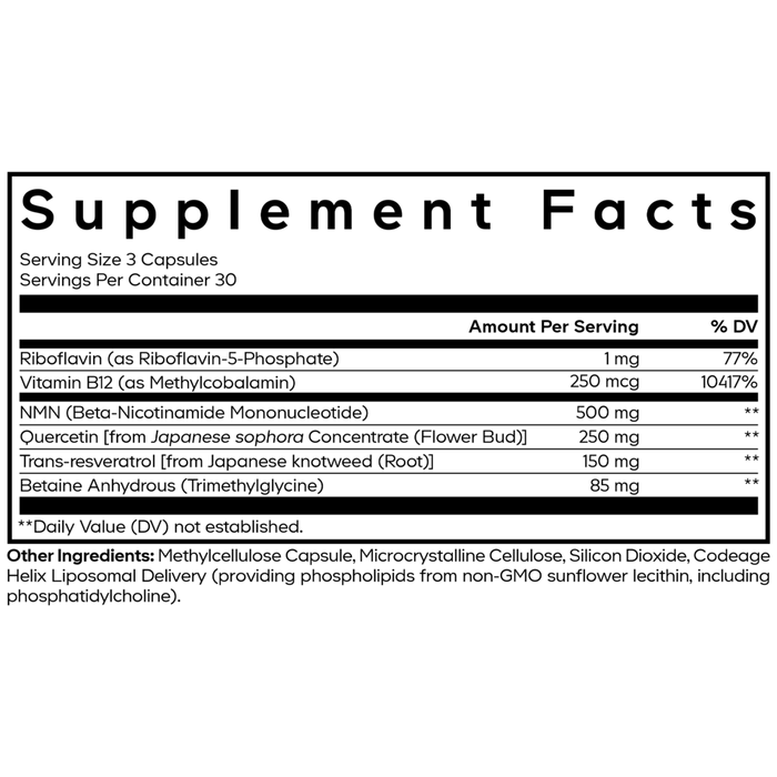 CodeAge Liposomal NMN Platinum 90 capsules supplement facts label