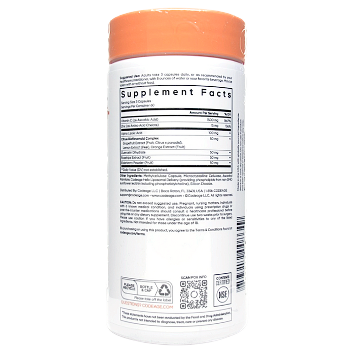 CodeAge Liposomal Vitamin C 180 capsules supplement facts label