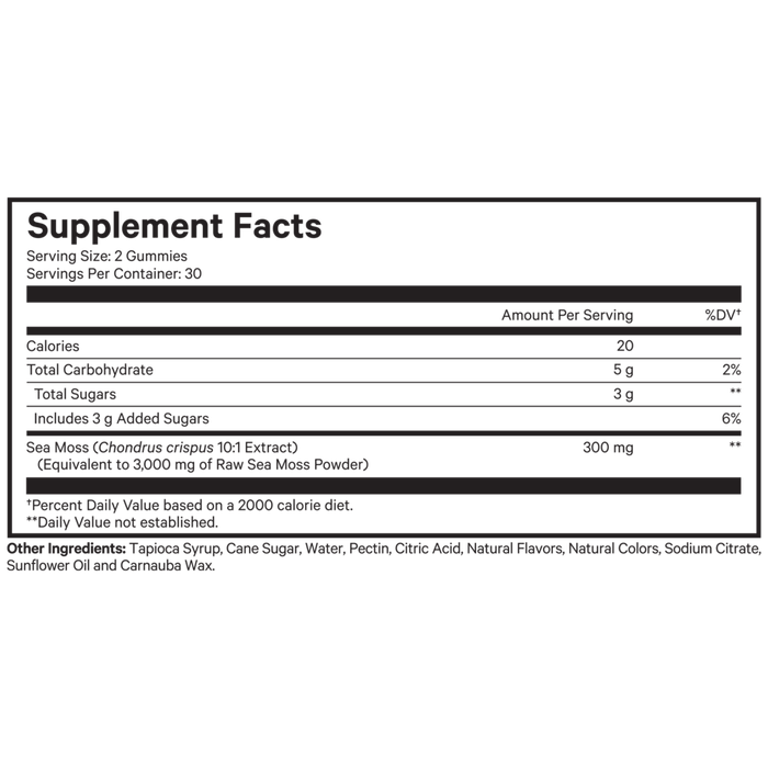 CodeAge Sea Moss 60 gummies supplement facts label