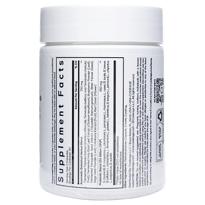 CodeAge Women's SBO Probiotic 60 capsules supplement facts label