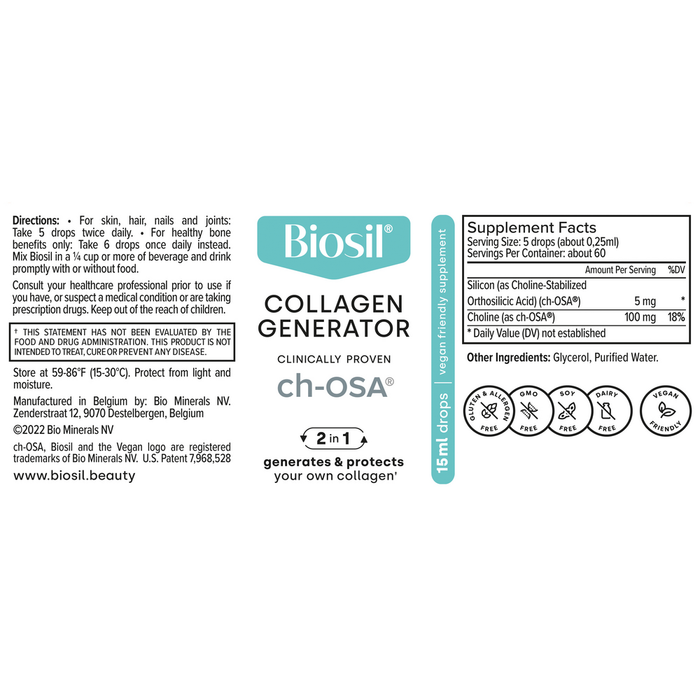 Biosil Collagen Generator label and packaging on a white background