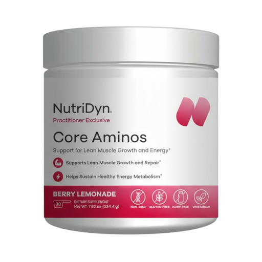 NutriDyn Core Aminos supplement container on a white background