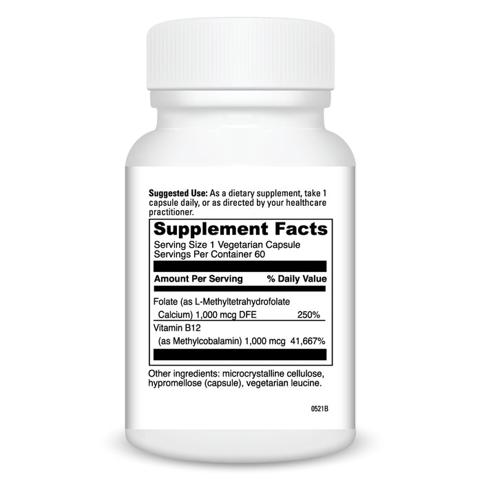 DaVinci Labs 5-MTHF/B12 MC 2000 60 capsules supplement facts label
