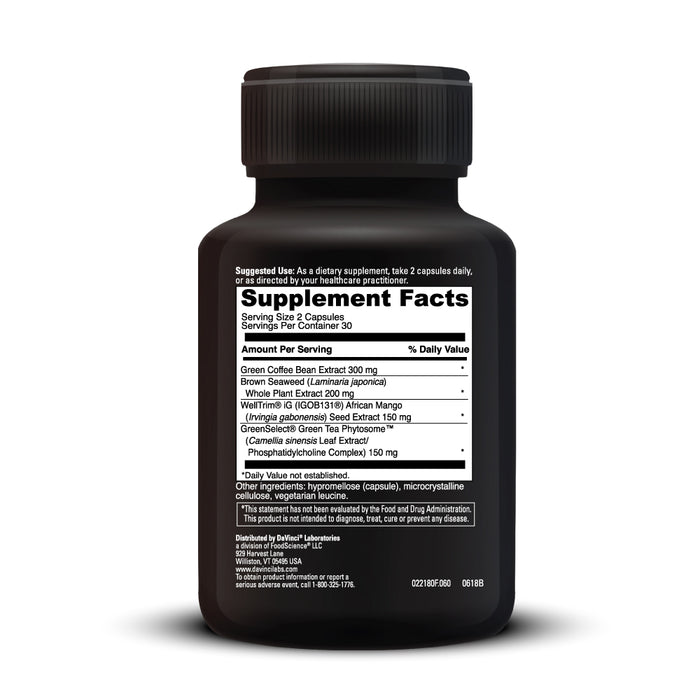 DaVinci Labs Adipo-Leptin Benefits 60 capsules supplement facts label