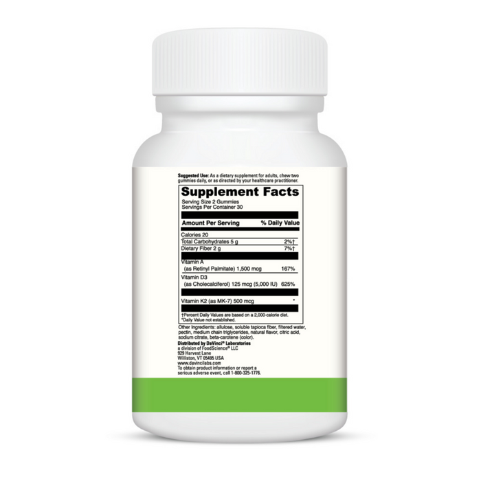 DaVinci Labs ADK Gummies 60 gummies supplement facts label