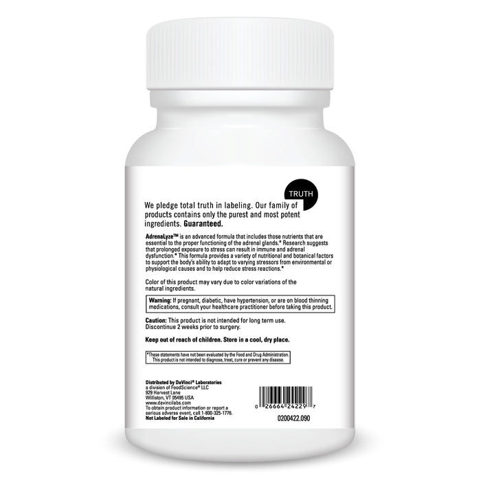 DaVinci Labs AdrenaLyze 90 capsules warnings label
