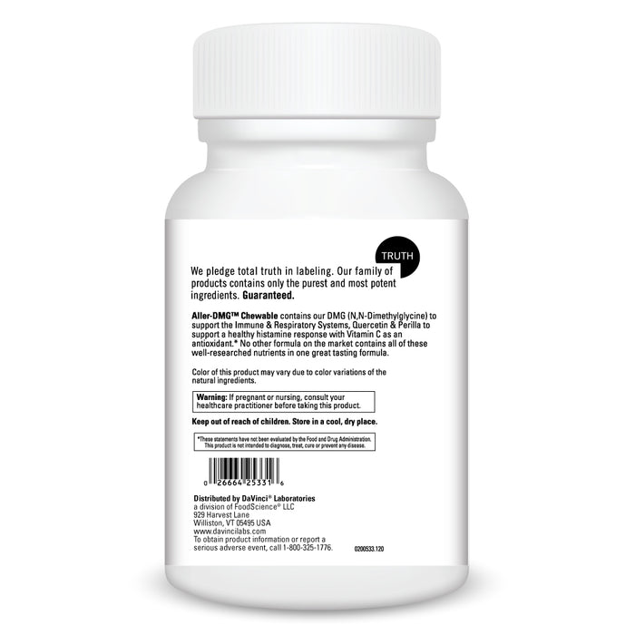 DaVinci Labs Aller-DMG Chewable Orange 120 chewables warnings label