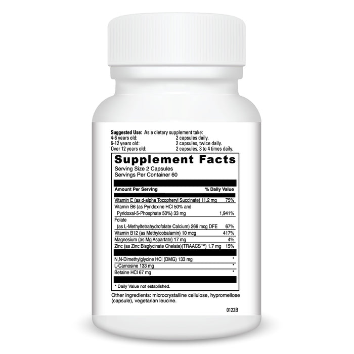 DaVinci Labs Behavior Balance-DMG 120 capsules supplement facts label