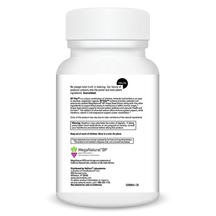 DaVinci Labs BP Elite 120 capsules warnings label